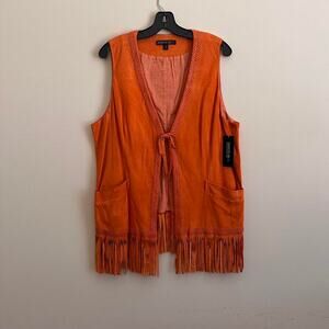 Lafayette 148 New York Orange Leather Cuir Vest